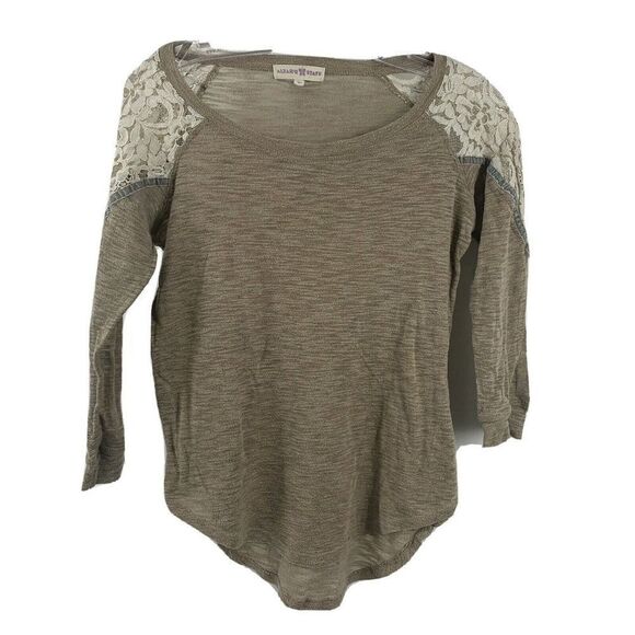 Altar'd State Top Brown Lace Shoulders 3/4 Sleeve - Picture 1 of 6